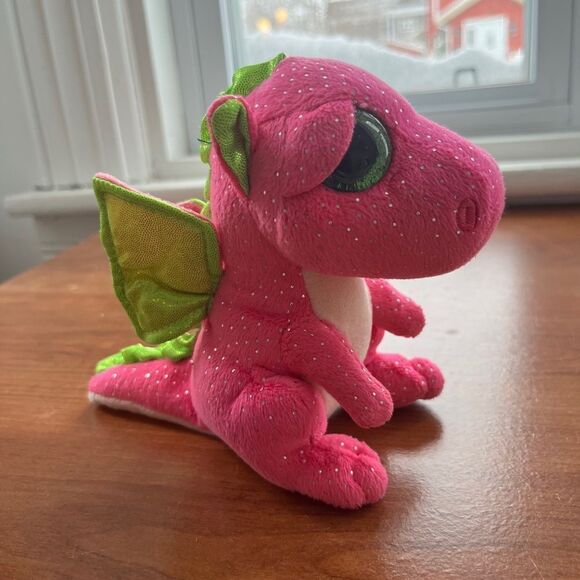 Ty Beanie Boo 2016 Darla The Dragon Lime Green Pink No Hang‎ Tag Stuffed Animal - Picture 4 of 5